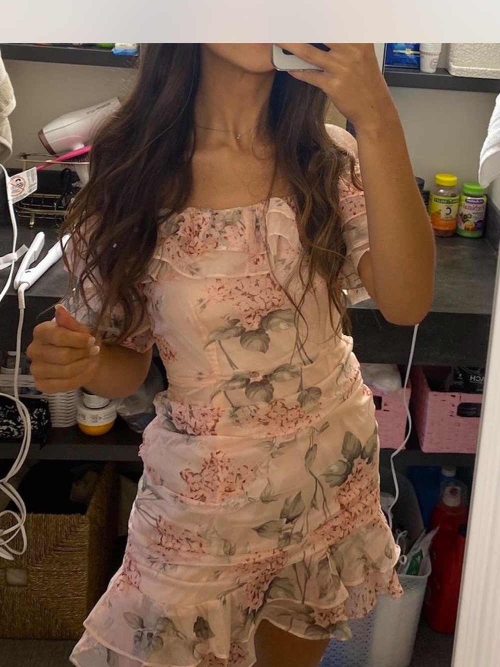 Showpo Pink Floral Off-Shoulder Ruffle Mini Dress